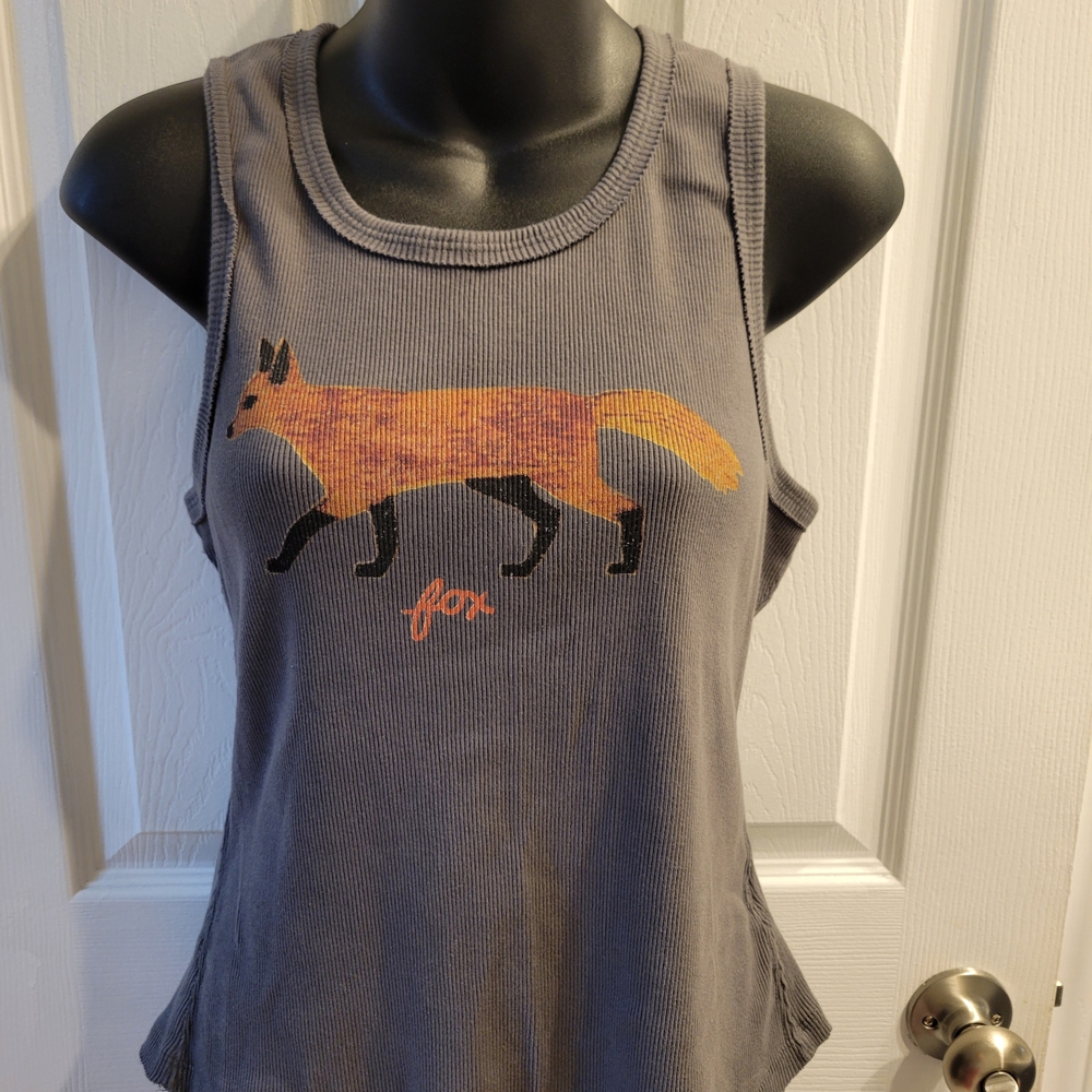 Free People Gray Tank Top with Orange Fox Graphic